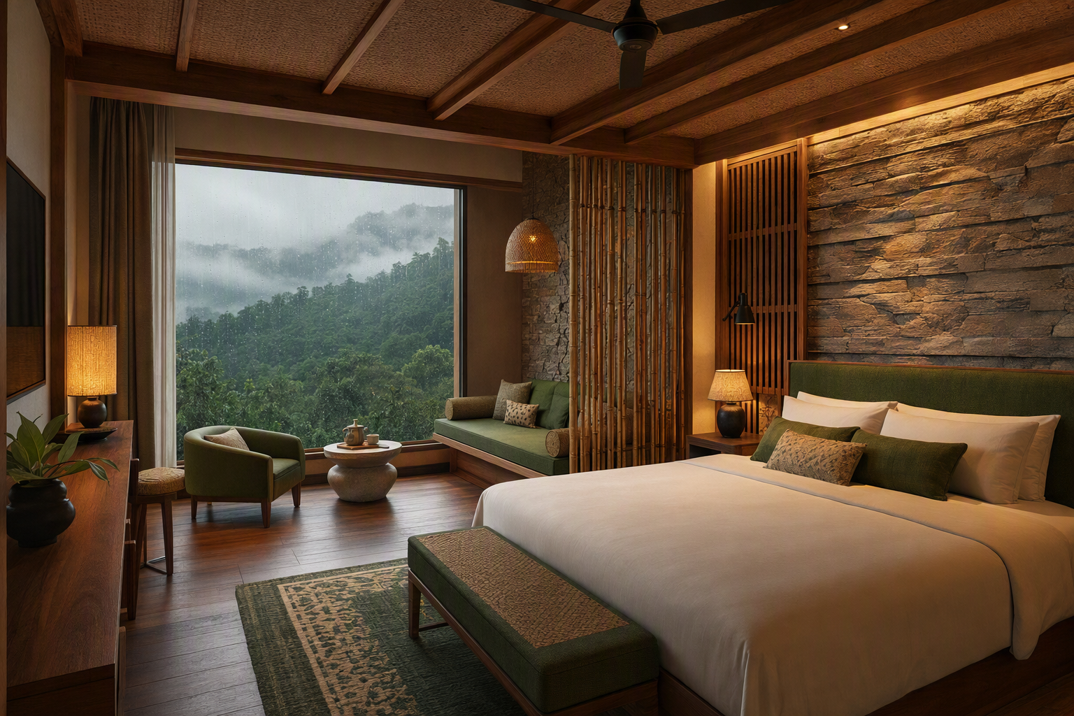Family Pavilion concept interior with connected sleeping and living spaces